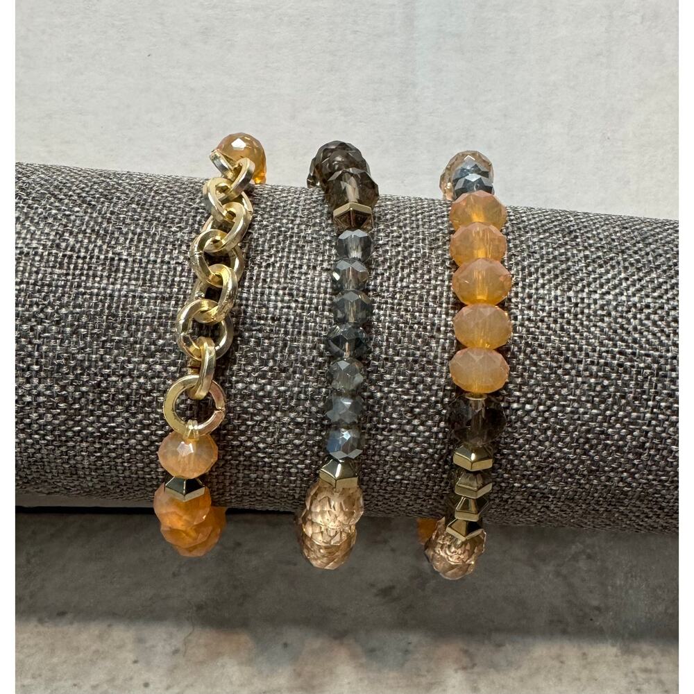 Orange & Gold Bracelet Stack Set | Chunky Chain Layered Bracelets